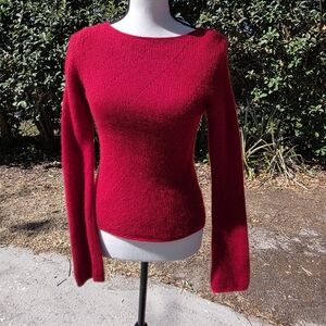 Vintage Ann Taylor Vibrant Red Crew Neck Sweater SzXS 100% Cashmere